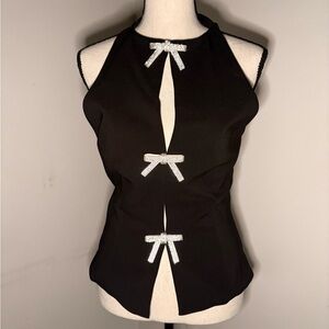 Zara Black Top with Silver Bow Accents